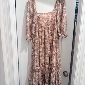 Storia Pink and Cream Floral Long Sleeve Dress